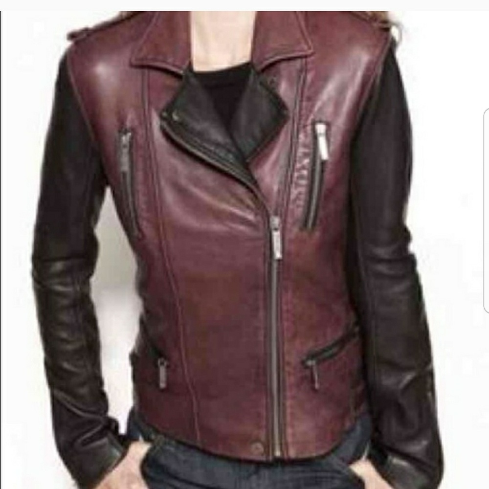 Michael kors two tone leather jacket